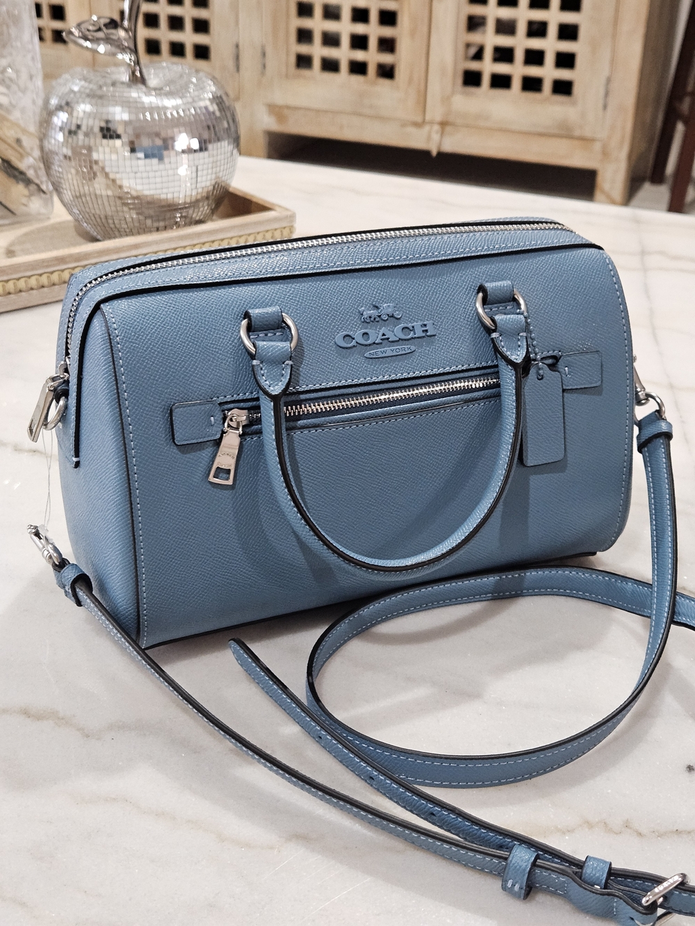 Coach Blue Leather Small Satchel Crossbody Bag NWT